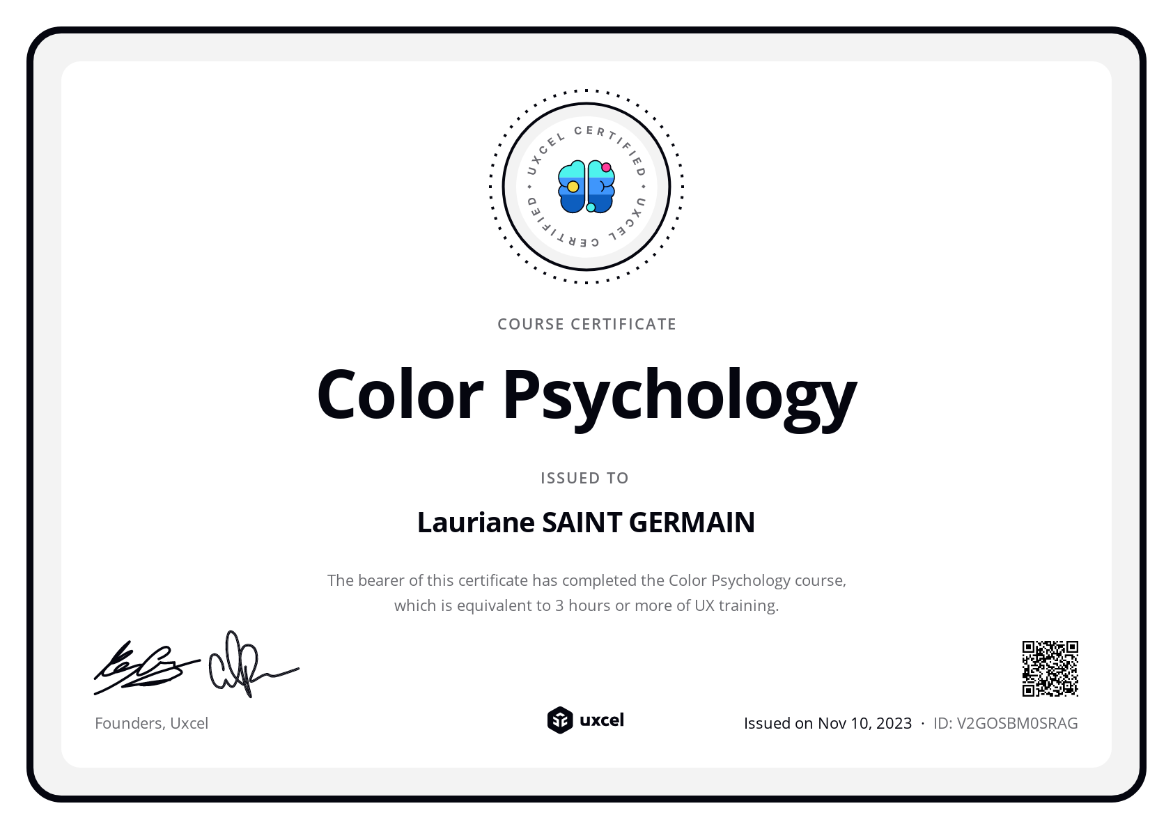 Lauriane SAINT GERMAIN's certificate